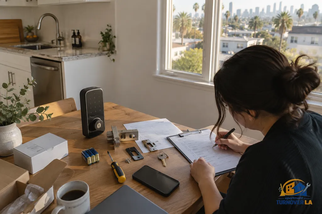 Rental smart lock turnover checklist with key, codes, and door test in Los Angeles