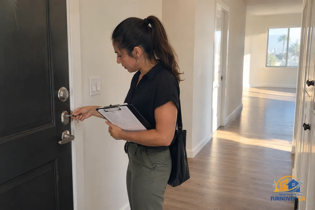 Final make ready inspection of locks, wall repair, and cleaning in an LA rental