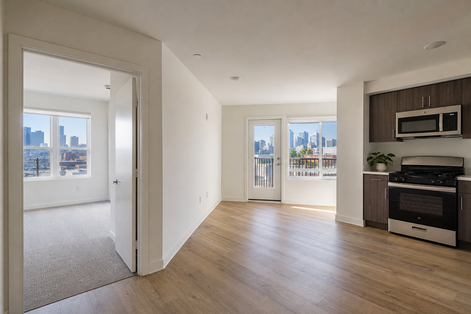 Freshly turned LA apartment with clean walls, steamed carpet, and a rekeyed door