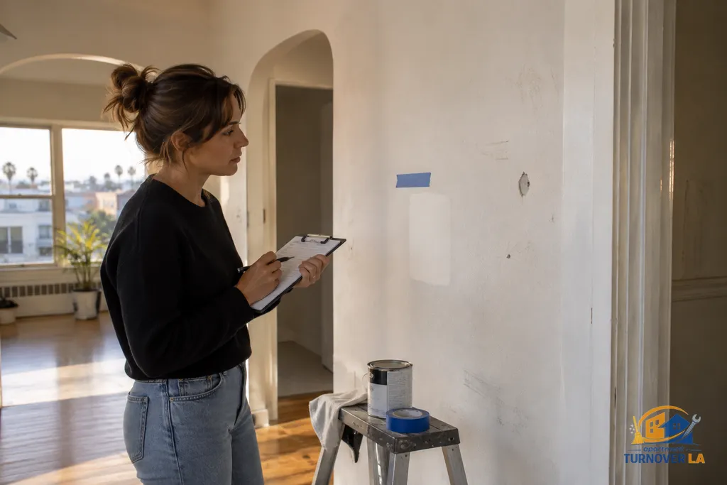 Documenting wall scuffs and drywall patches before repainting an LA rental apartment