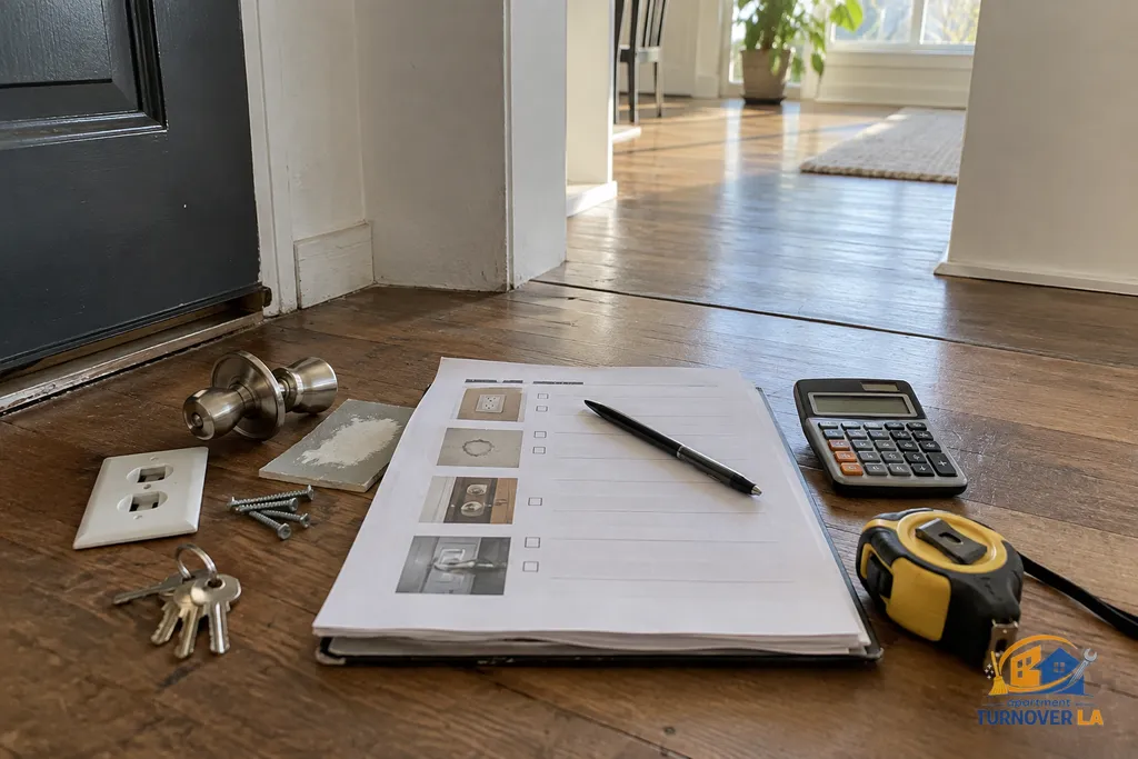 Documented apartment repair scope and replacement hardware for an LA rental turnover
