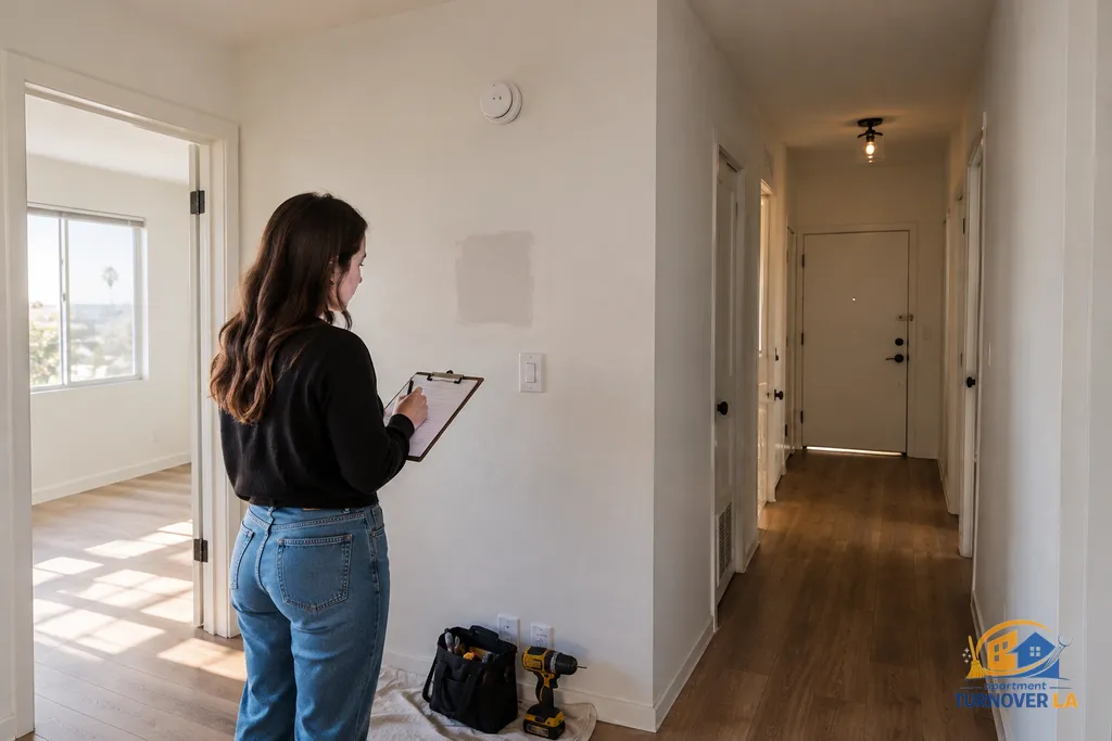 Apartment punch list inspection with drywall repair and safety items in Los Angeles