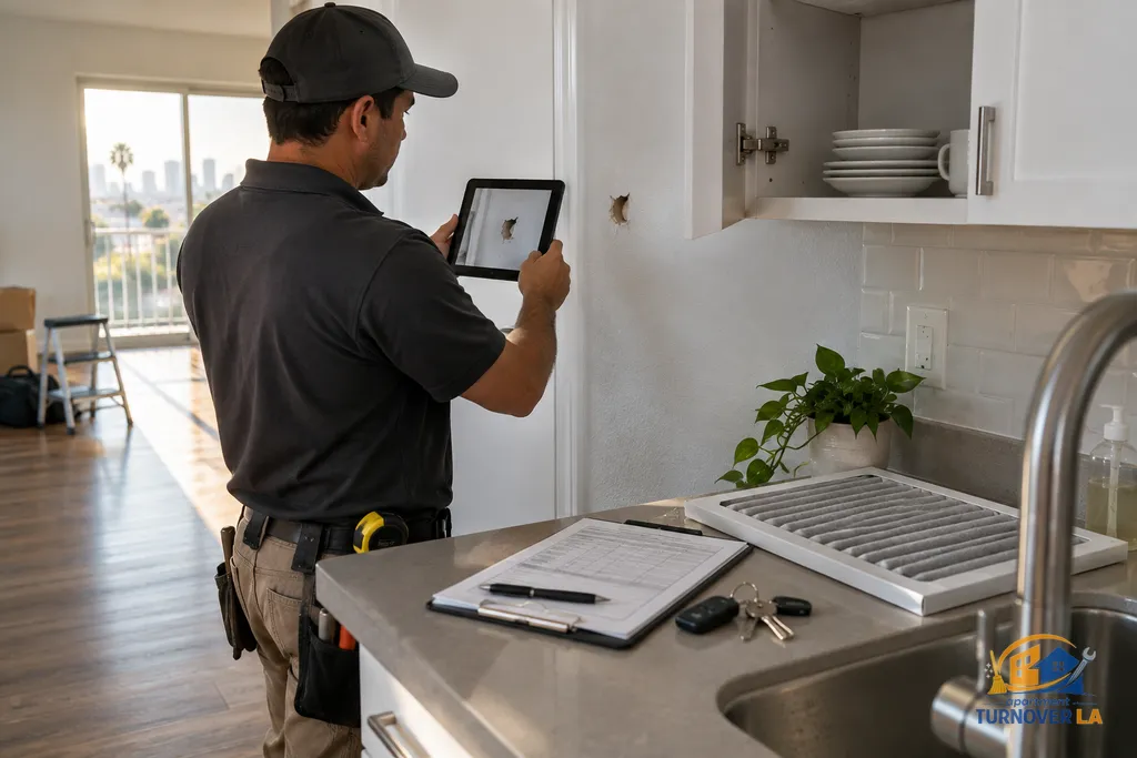 Apartment turnover inspection documenting repairs and cleaning scope in Los Angeles