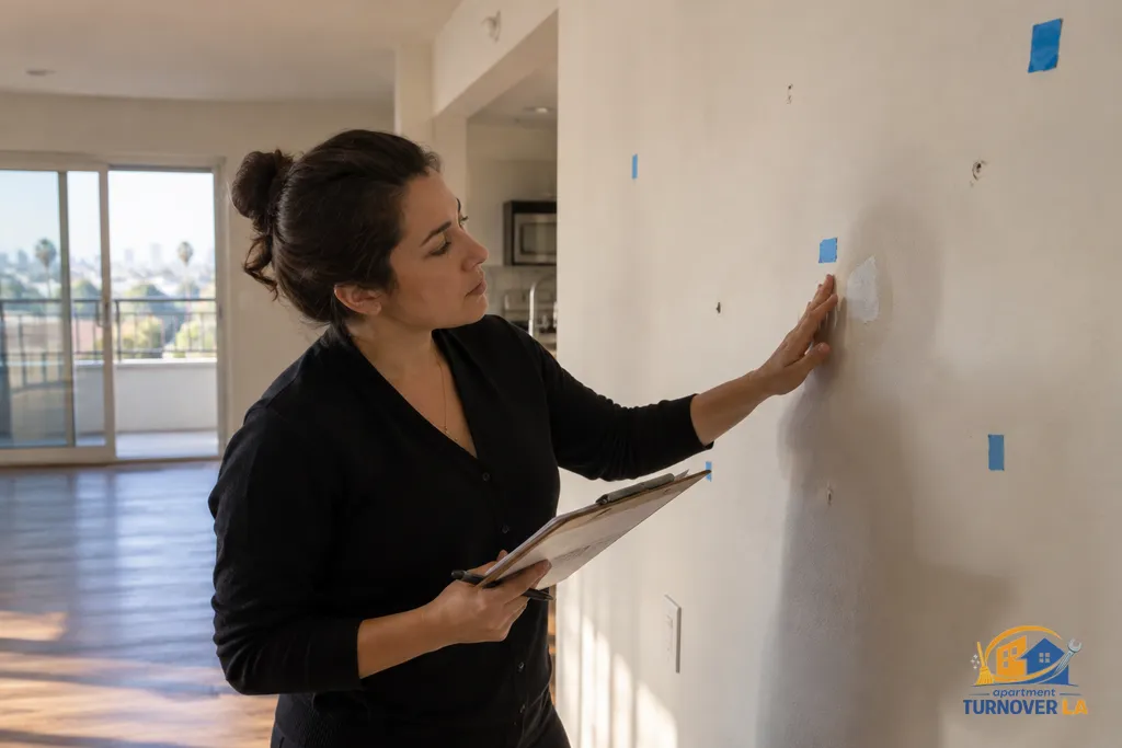 Room-by-room wall inspection for apartment painting and drywall repairs in Los Angeles