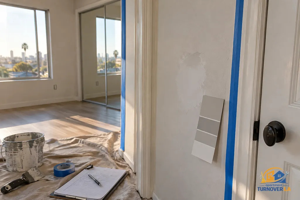 Drywall patch and color matching during an LA apartment painting inspection
