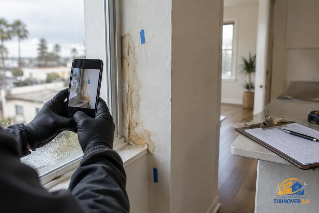 Documenting apartment storm damage before repairs in Los Angeles